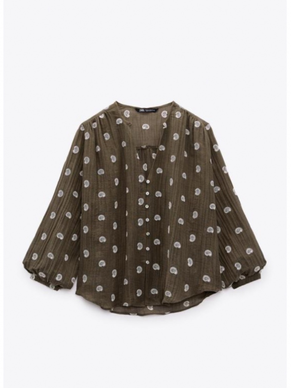 Zara Embroidered Rustic Top in Dark Khaki (Never Worn)